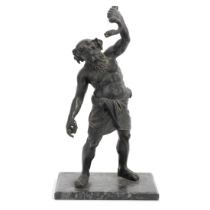 After the antique: A late 19th century Italian patinated bronze figural lamp of the drunken Sile...