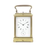 A late 19th century French brass carriage clock with alarm and repeat