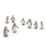 A novelty silver eight-piece penguin family condiment set (8)