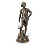 Adrien &#201;tienne Gaudez (French, 1845-1902): A patinated bronze figure of David