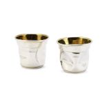 A pair of silver 'crushed' tot cups Rebecca Joselyn, Sheffield 2017 (2)