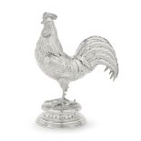 A late 19th century large silver model of a cockerel with Hanau style marks, importers mark for ...