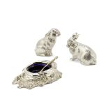 A novelty silver three-piece 'rabbit and burrow' condiment set William Comyns, London 2006 / 2008