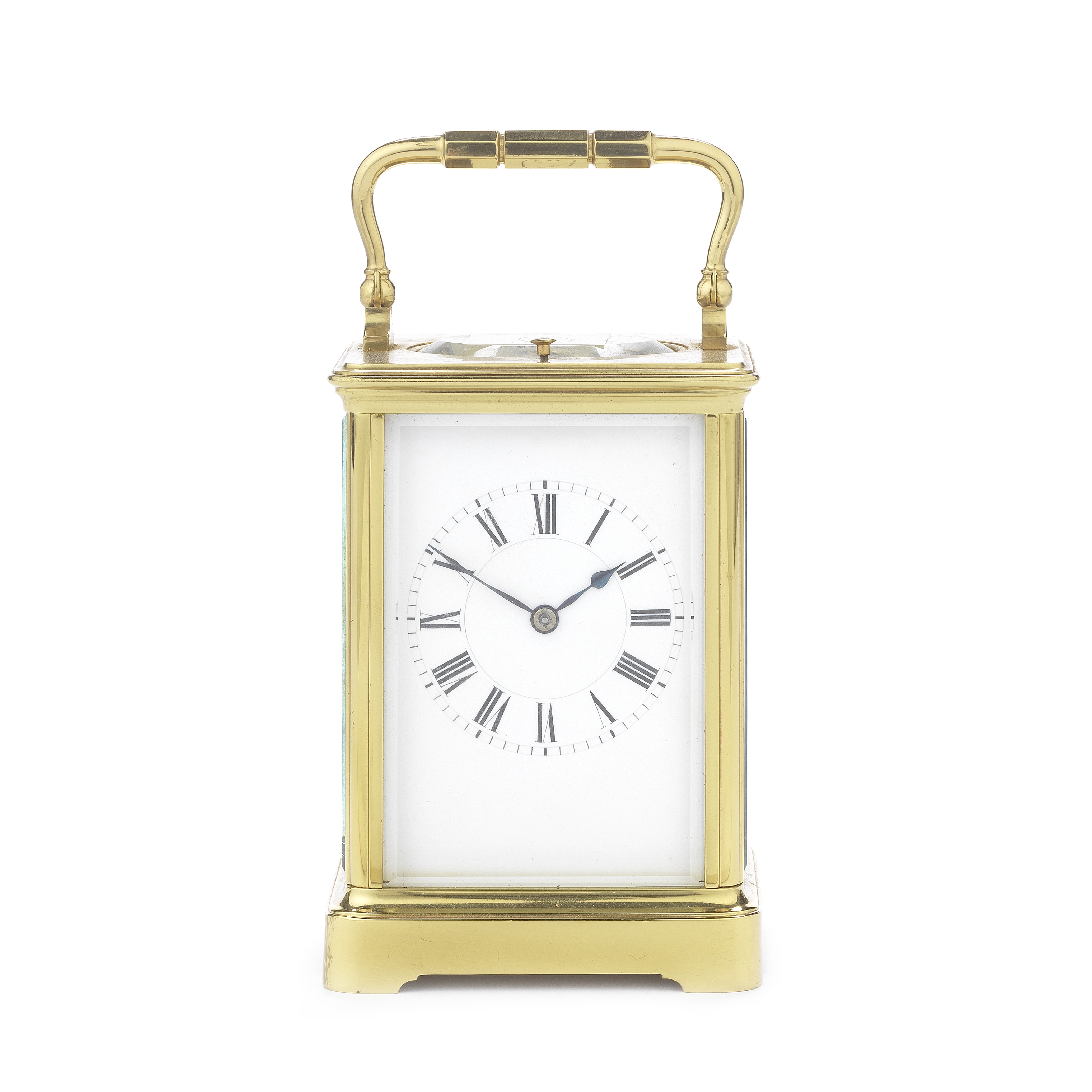 An early 20th century French brass carriage clock with repeat the movement stamped for Henri Jacot