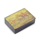 A wood box with painted hunt scene possibly 19th century