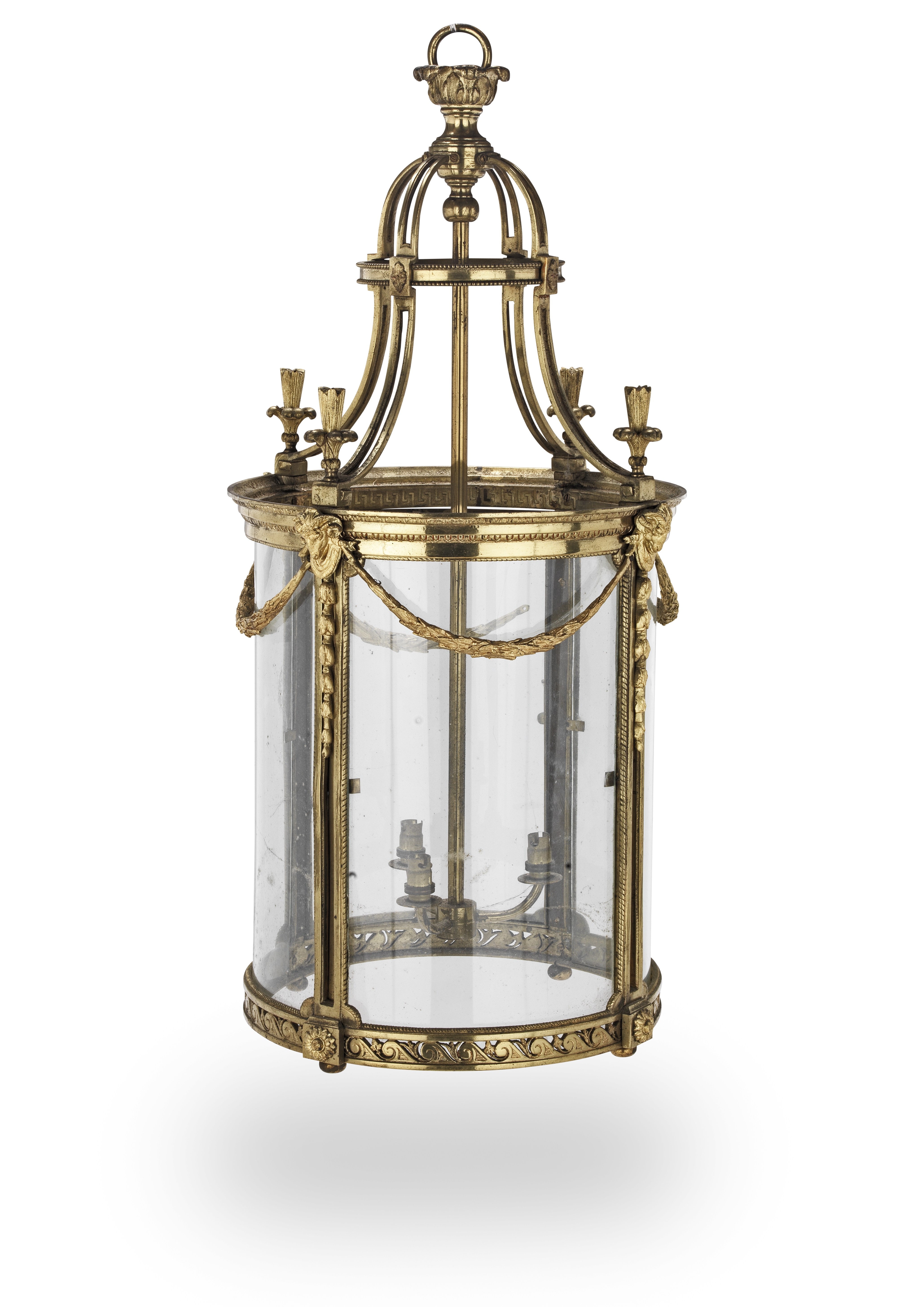 A late 19th/early 20th century gilt bronze hall lantern in the Louis XVI style