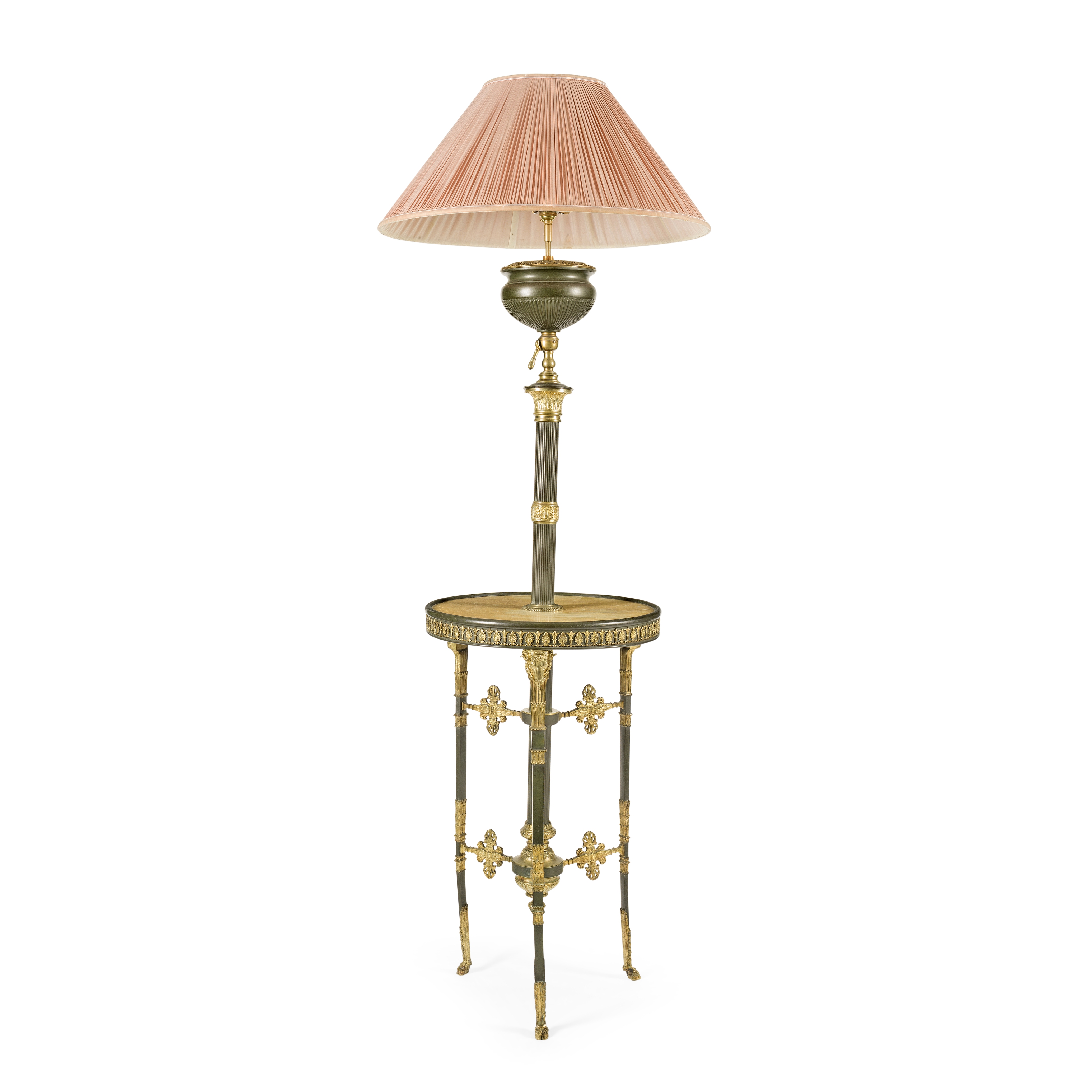 A late 19th/early 20th century patinated and gilt bronze and Sienna marble inset combined standa...