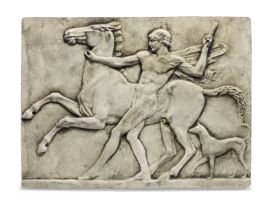 After the antique: A large plaster figural frieze depicting a Roman youth, his horse and a dog, ...