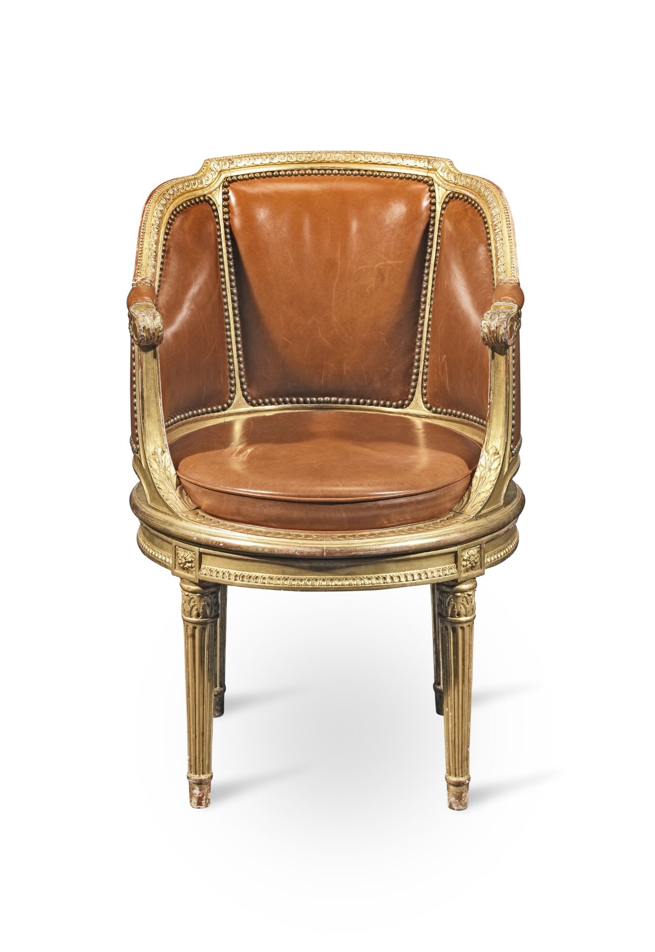 A French 19th century giltwood fauteuil de bureau in the Louis XVI style