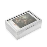 A silver cigarette box with inset engraving Cornelius Desormeaux Saunders & James Francis Hollin...