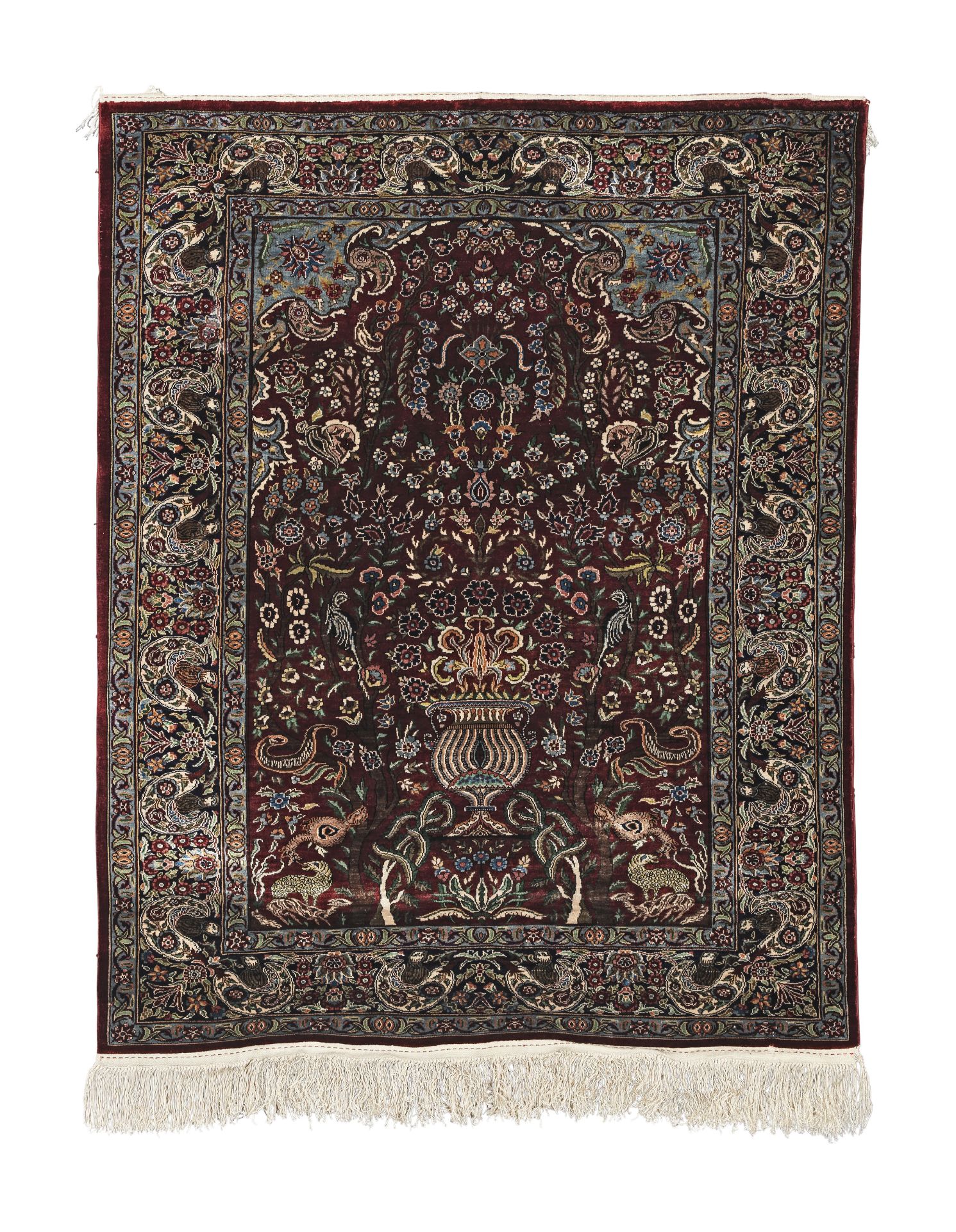 A pair of small silk Hereke carpets West Anatolia, 125cm x 99cm and 127cm x 101cm