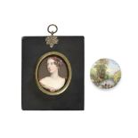 John Simpson (British, 1811-after 1871): An oval enamelled copper portrait miniature of the Duch...