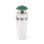 A Norwegian silver and enamel cocktail shaker Oskar Sorensen for Jakob Tostrup, Oslo 1953, stam...