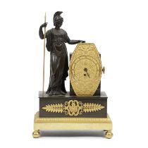 An early 19th century French gilt and painted bronze figural miniature mantel timepiece fitted w...