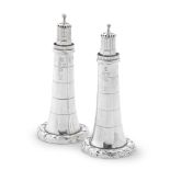 Two rare Victorian silver 'Smeaton's Eddystone Lighthouse' pepper shakers Deakin & Francis, Birm...