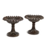 A pair of late 19th century turned and carved stained wood tazze (2)