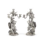 A good pair of Victorian electroplated figural three-light candelabra designed by Pierre-Emile J...