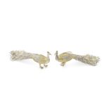 A pair of Spanish silver and gilt peacocks twentieth century (2)