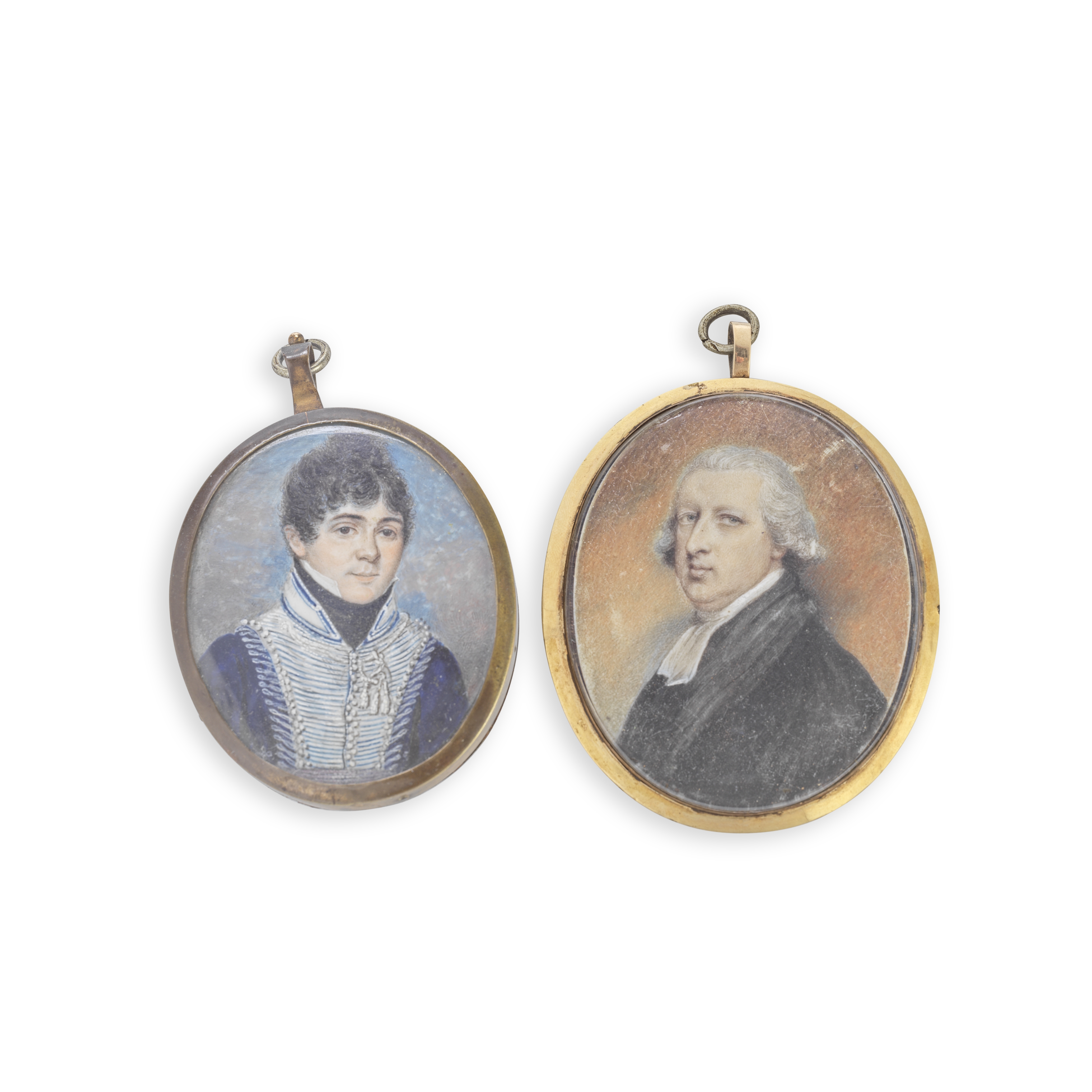 Manner of Henry Jacob Burch (British, b.1763): Two early 19th century painted ivory oval portrai...