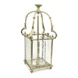 A late 19th/early 20th century gilt metal hall lantern originally fitted as a gasolier