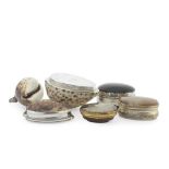 A collection of Georgian silver mounted cowrie shell and hardstone boxes various makers and date...