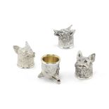 Four silver Fox head tot cups Francis Howard, two Sheffield 2021, one 2022 with Platinum Jubilee...