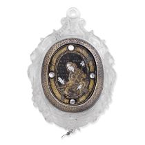 A carved rock crystal, gilt metal and verre eglomise 'Ave Maria' reliquary pendant probably 18th...
