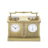 An early 20th century Continental combination carriage timepiece, barometer and thermometer the ...