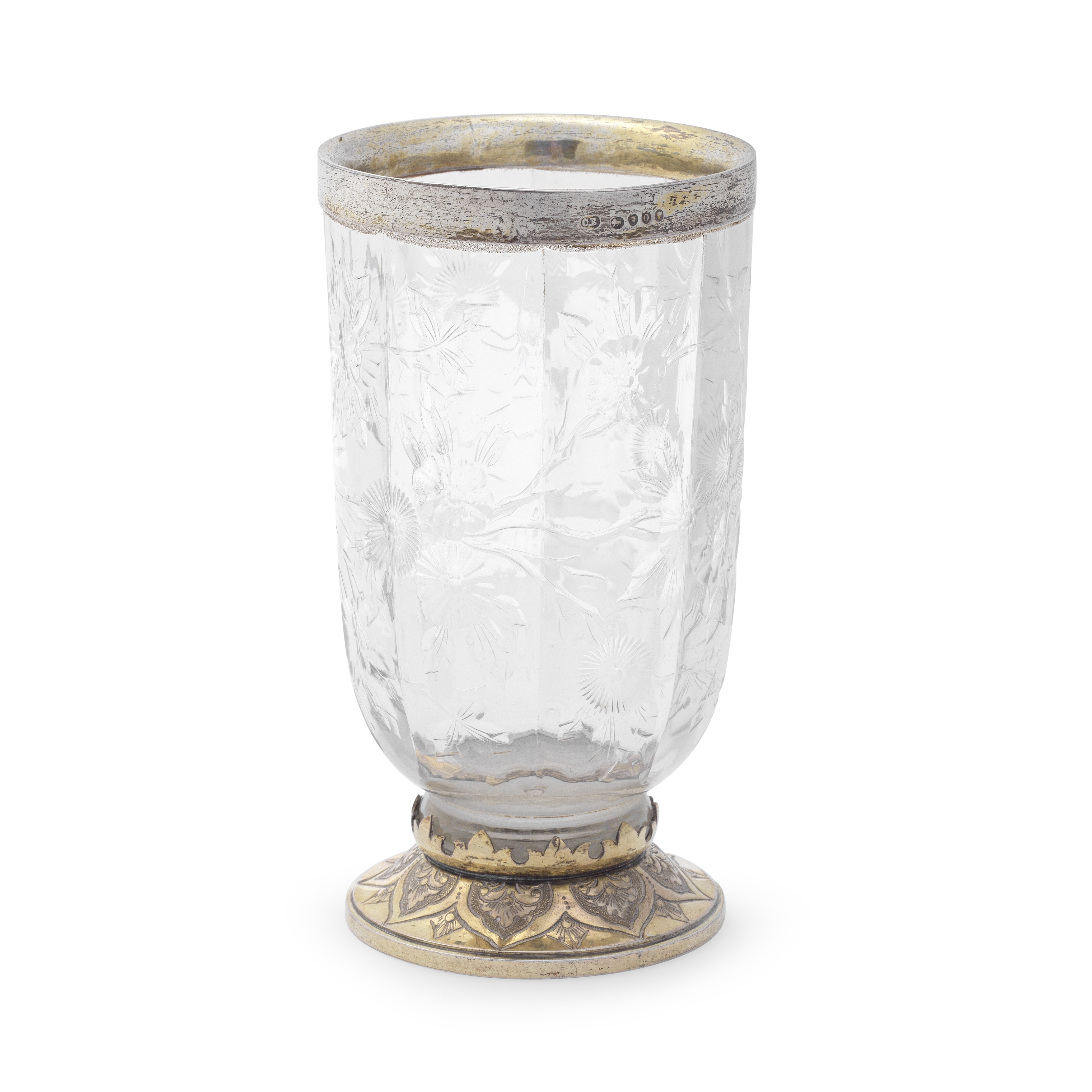 A Pugin style silver-gilt mounted cut glass vase Charles Edwards, London 1889