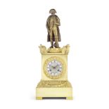 A late 19th century French gilt and patinated bronze figural 'Napoleon' mantel clock the dial si...
