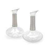 A pair of modern Danish silver-mounted glass carafes / ewers Georg Jensen, pattern number 9998, ...