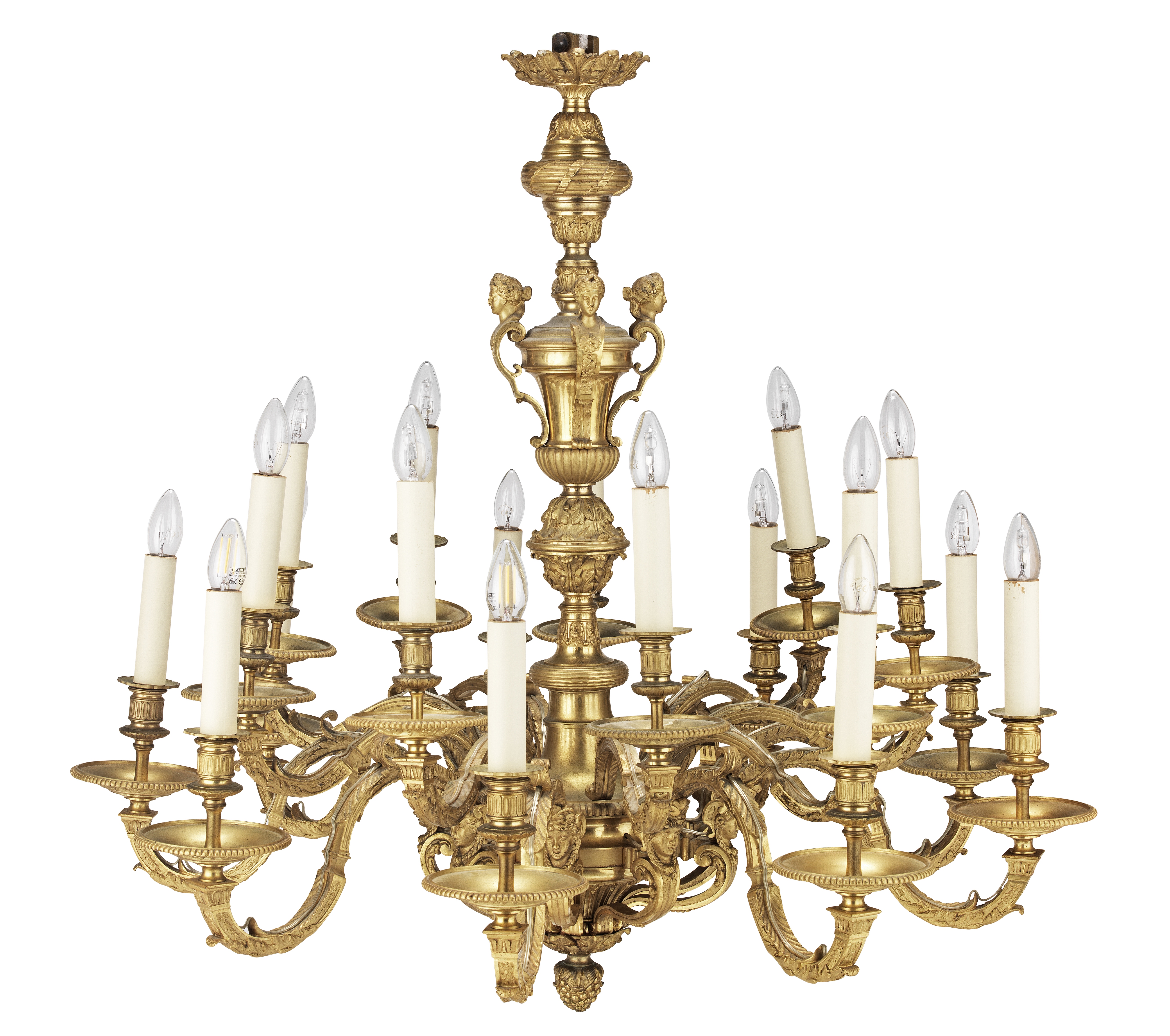 A late 19th/early 20th century French gilt bronze eighteen-light chandelier in the R&#233;gence ...