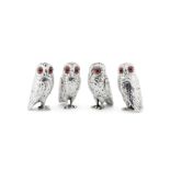 A Victorian set of four novelty silver Owl peppers George John Richards & Edward Charles Brown, ...