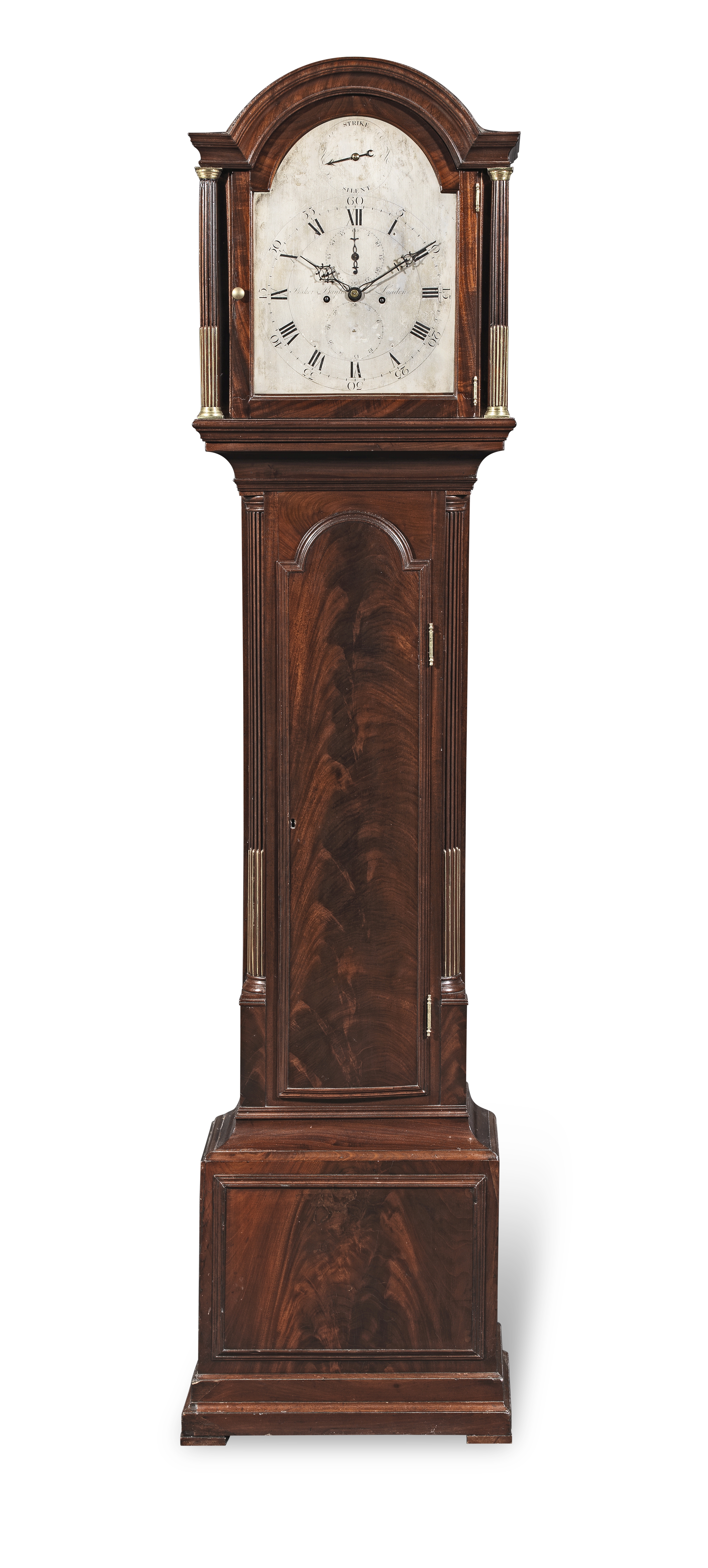 A late 18th/early 19th century mahogany and brass inlaid longcase clock the dial signed Baker &...