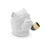 A rare porcelain and silver-gilt smoking bulldog cup Louis Dee, London 1880, retailed and stampe...