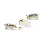 A novelty silver pig condiment set B S E Products, London 1993, one pig 1989 (5 pieces)