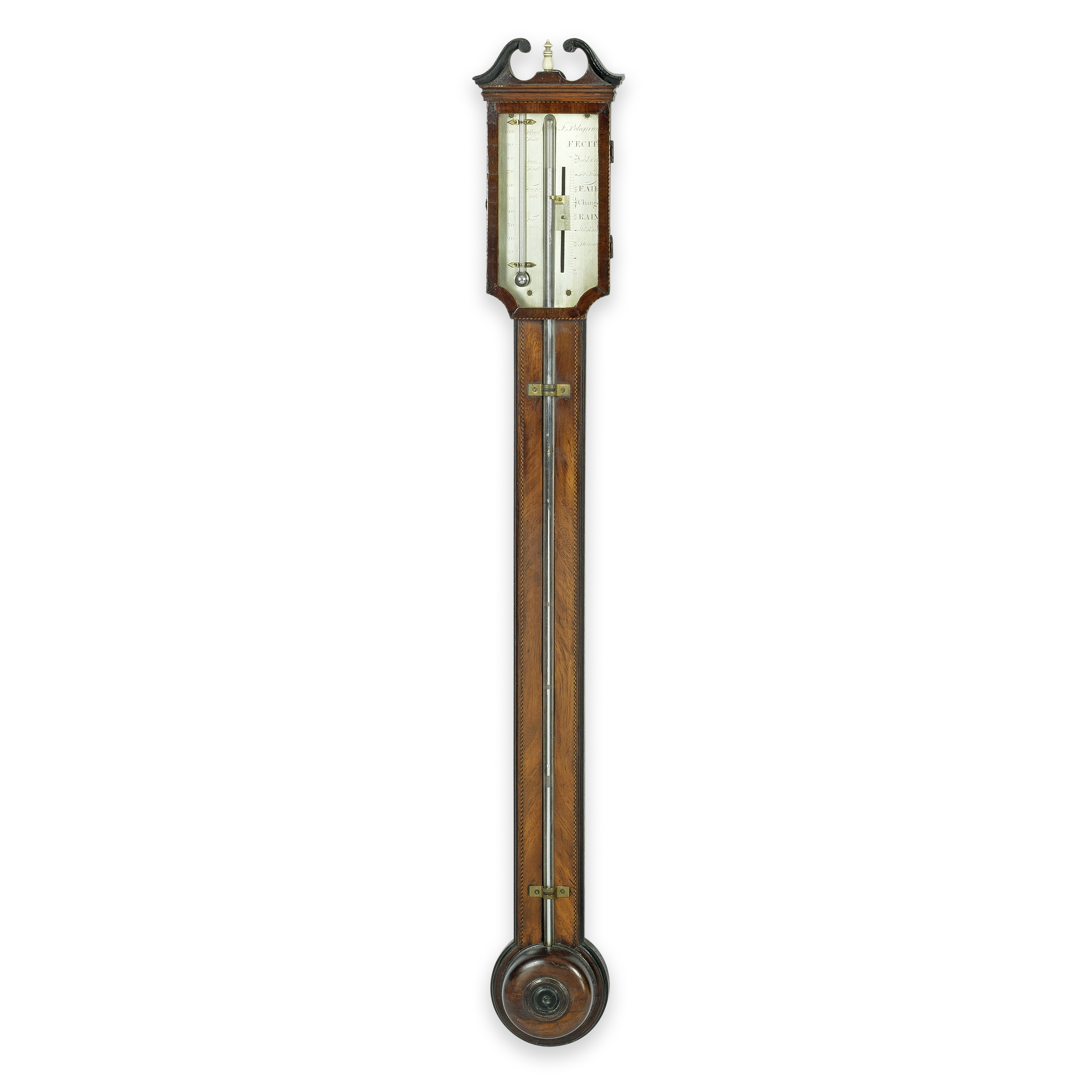 An early 19th Century mahogany and chequered strung stick barometer the dial signed for Francis ...