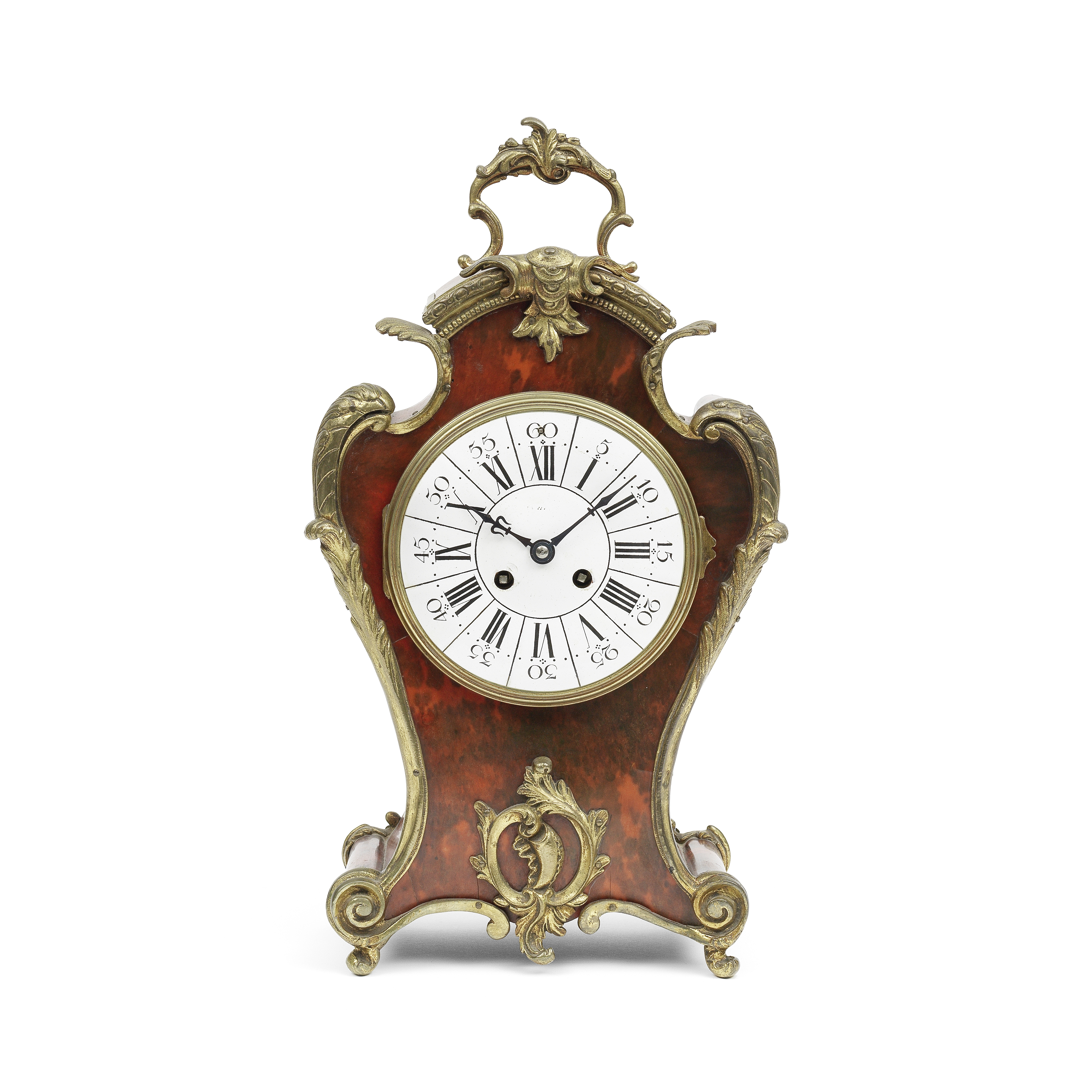 A late 19th century French 'Boulle' marquetry inlaid mantel clock and a similar period French to...