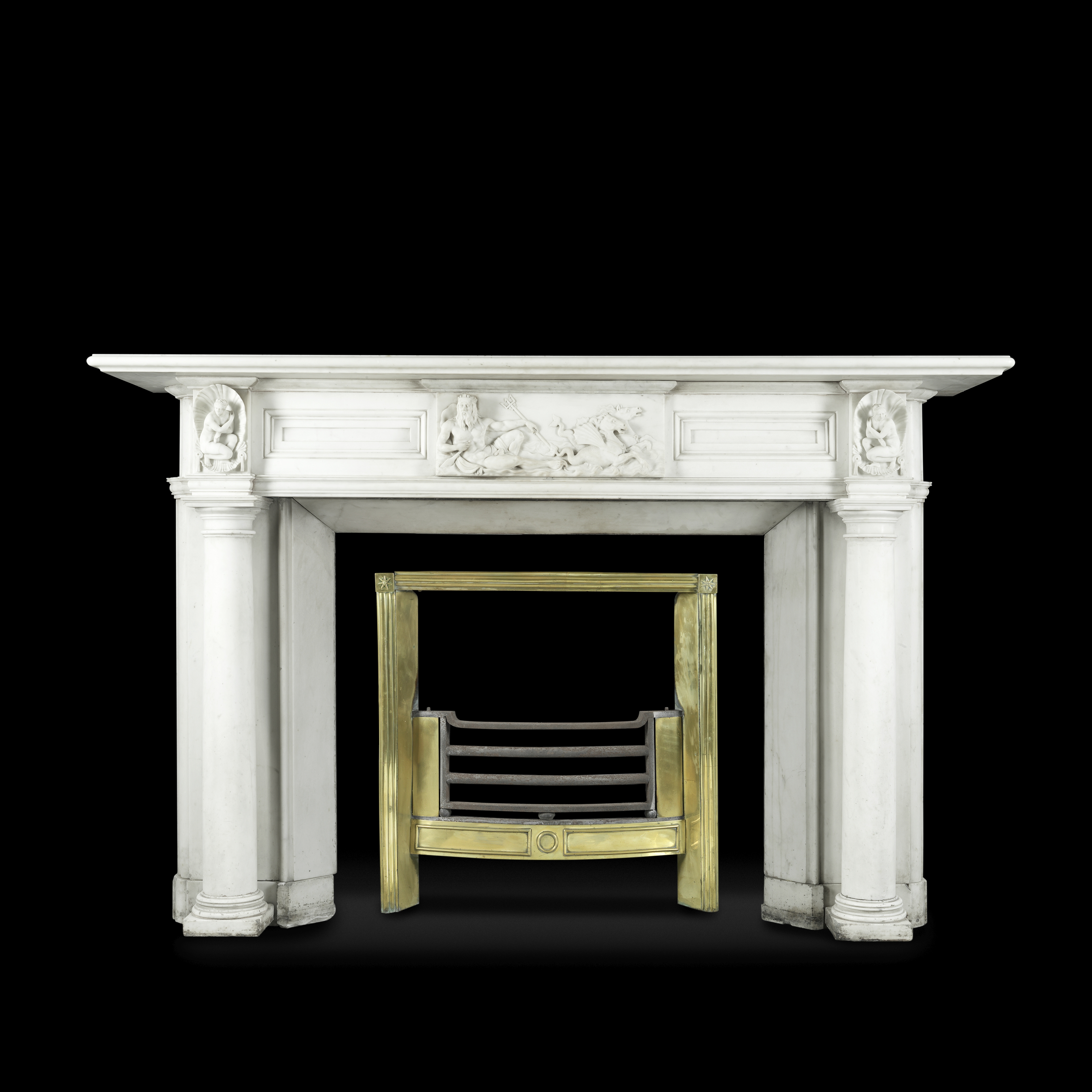 An impressive George III carved white marble chimneypiece possibly Irish