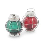 A rare matched pair of novelty silver ink pot and lighter as Port and Starboard lanterns Henry B...
