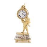 A Continental gilt metal and enamel miniature figural boudoir timepiece probably Viennese, early...