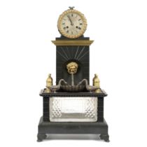 A Charles X patinated and gilt bronze 'fountain' automata clock indistinctly signed to the dial...