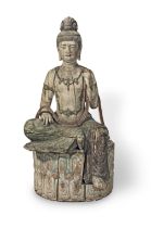 A large Chinese carved and polychrome decorated wood Bodhisattva figure probably late 19th centu...