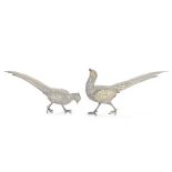 Two French silver pheasants one with first standard Minerva head mark, the hen with maker's mark...