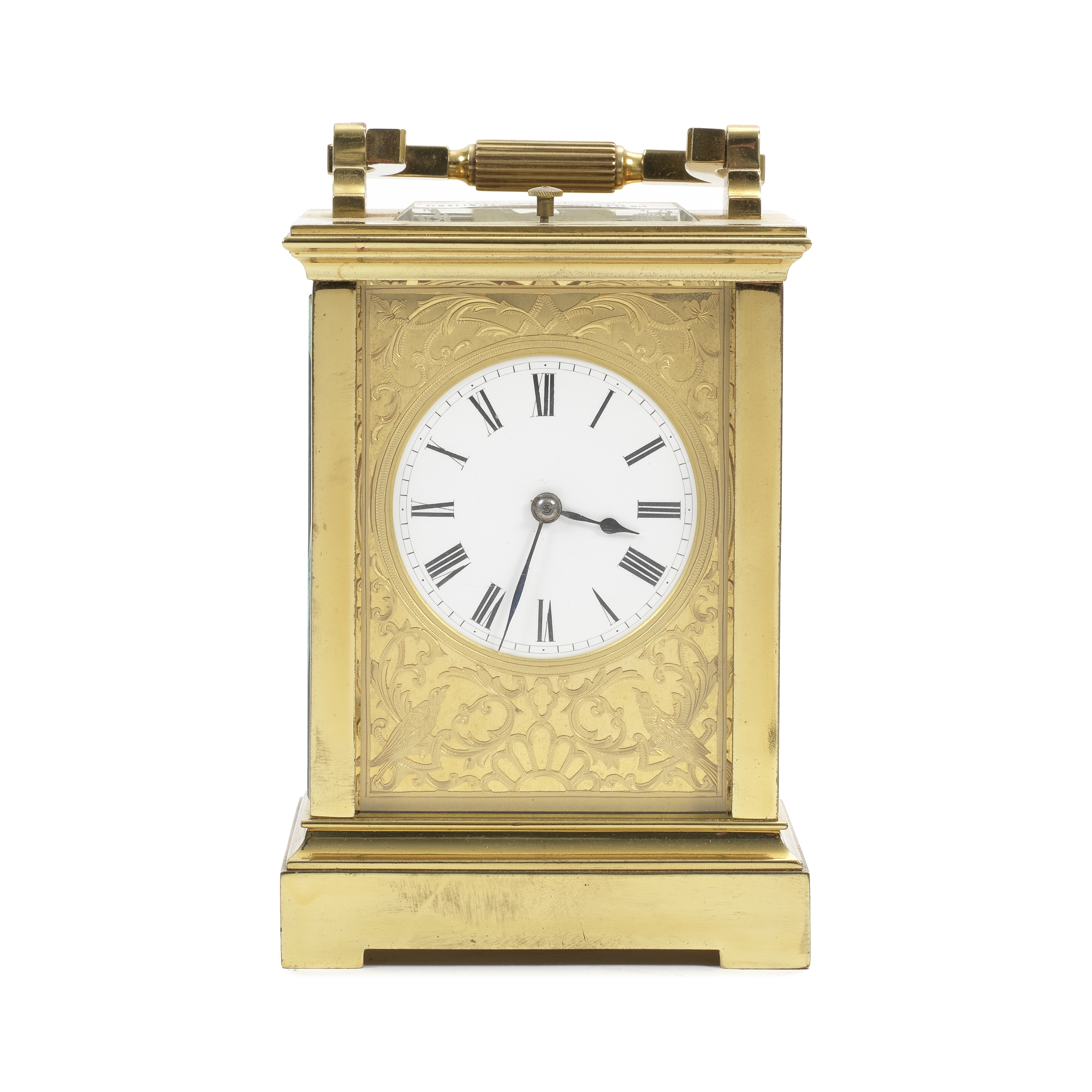 A late 19th/early 20th century French brass carriage clock with repeat