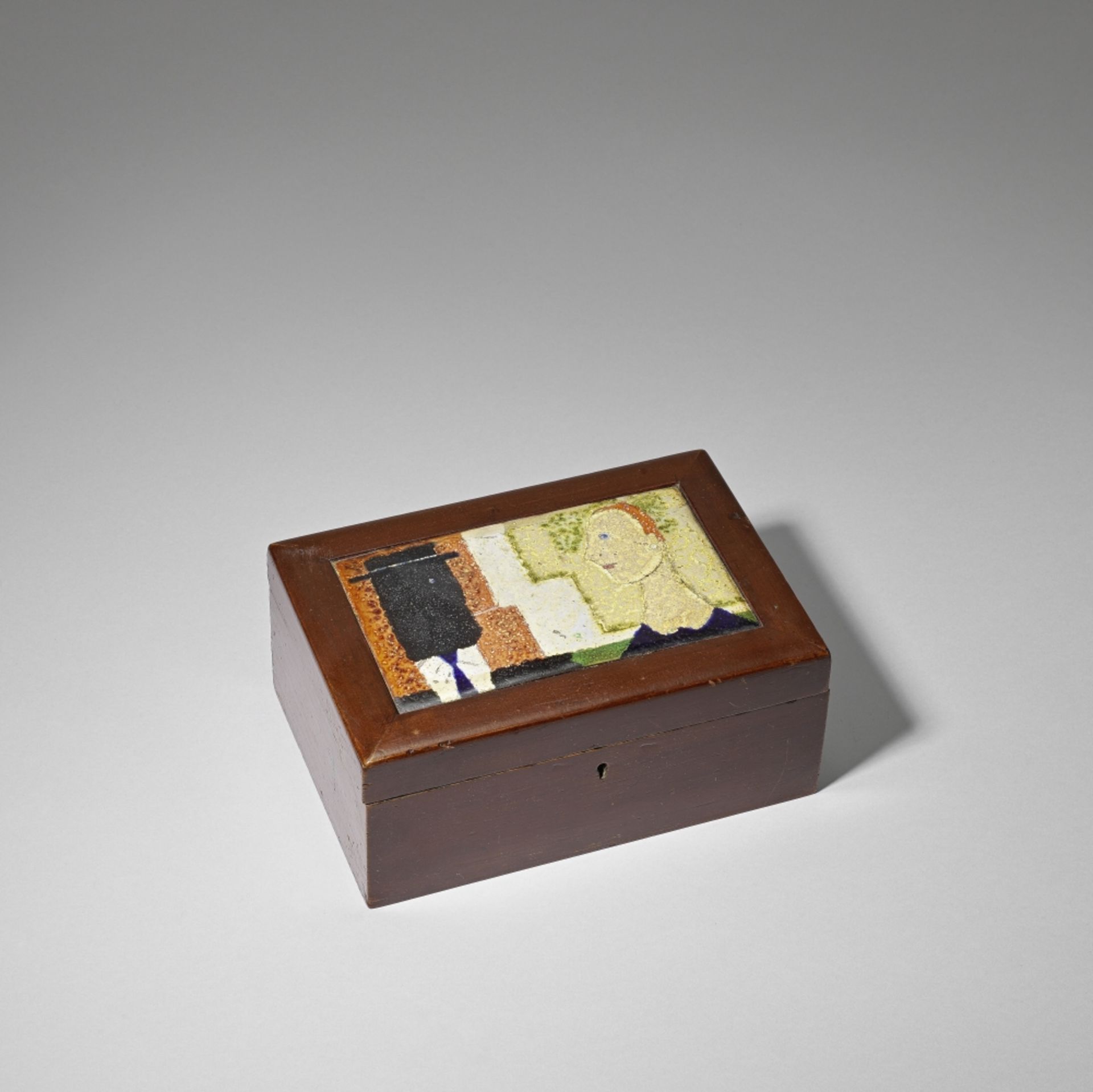 Max Snischek for Wiener Werkst&#228;tte Wooden box with inset enamel plaque, circa 1928