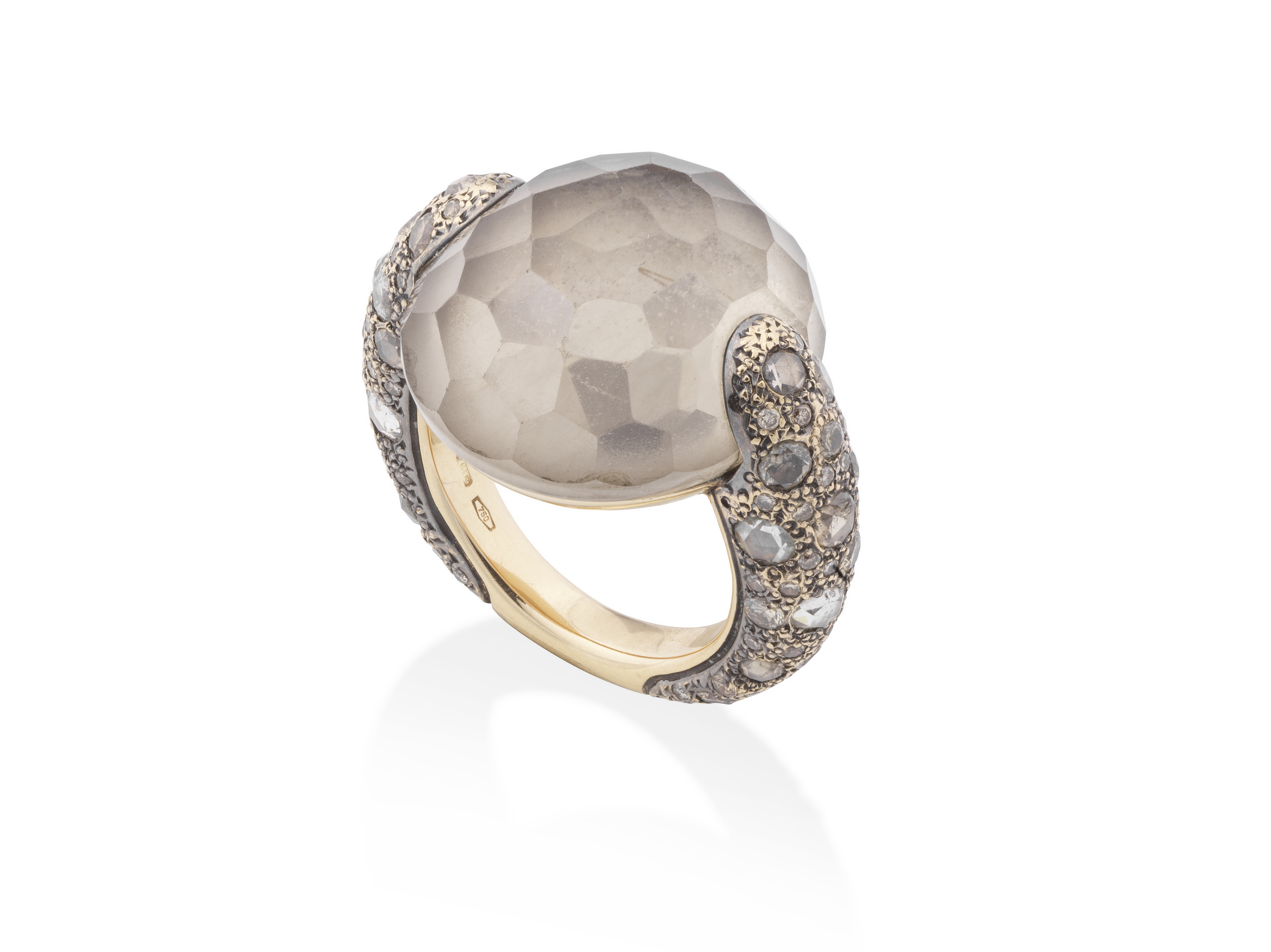 POMELLATO: BAGUE QUARTZ FUME ET DIAMANTS COGNAC