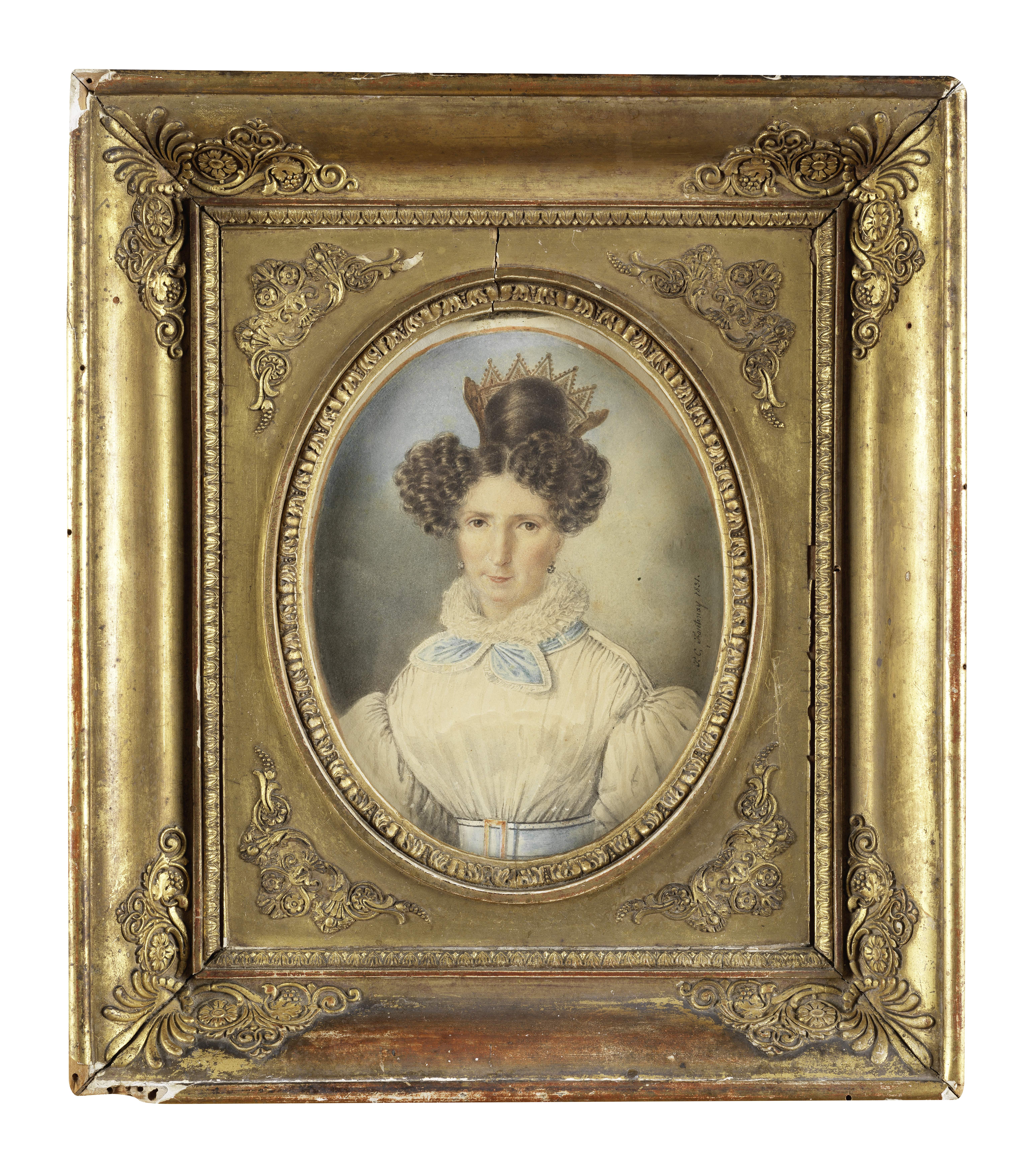 P. C. FONTENAY, XIXe SIECLE (FRANCAIS) Portrait de dame &#224; la couronne