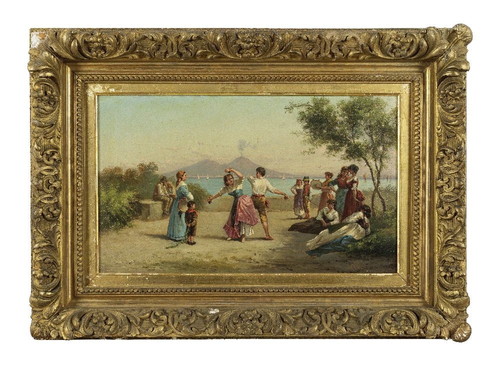 A. RIZZO (ITALIEN) Danseurs pr&#232;s de la baie de Naples