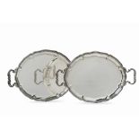 Two two-handled silver oval trays